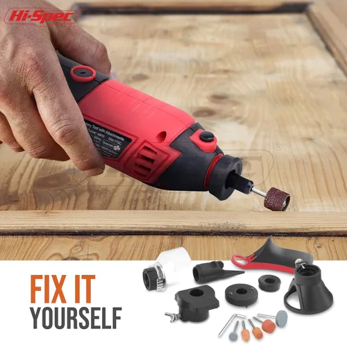 Vista 6 de Hi-Spec Kit de herramientas rotativas eléctricas con cable con brocas compatibles con Dremel. Taladro eléctrico de metal de velocidad variable