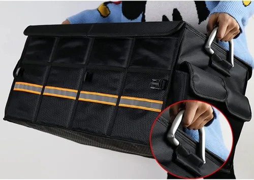 Vista 7 de Tianle Organizador de maletero de automóvil, organizador plegable para maletero y tapa, mango de aleación de aluminio, tira reflectante para negro