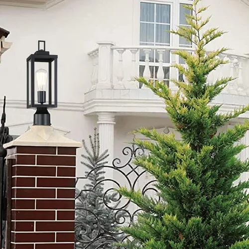 Vista 5 de WISBEAM Luz de poste para exteriores, linterna de poste, base E26 de 60 W máximo, carcasa de metal más vidrio, calificación ETL, bombillas