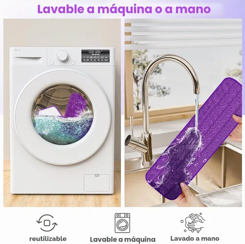 Vista 4 de Paquete de 3 almohadillas reutilizables para mopa Swiffer PowerMop, súper absorción, limpieza de suelos de madera dura multisuperficie, lavables a