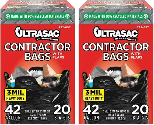 Vista 6 de Ultrasac Bolsas de contratistas de 42 galones (paquete de 20 con cierres de solapa), 32.75 x 44.5 - 3 MIL de grosor, grandes, color negro, bolsas
