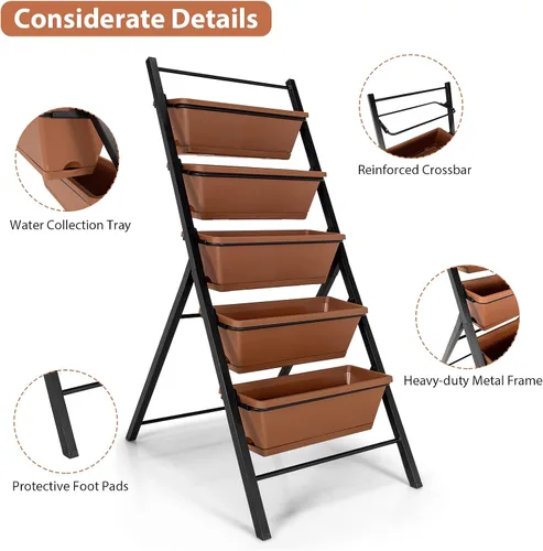 Vista 5 de Giantex Maceta vertical elevada, camas de jardín elevadas con orificio de drenaje de agua, cajas independientes de 5 contenedores para cultivo