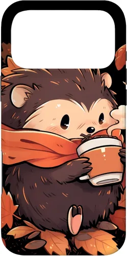 Vista 22 de Hedgehog Fall Autumn Leaves Pumpkin Spice Latte Kawaii Case for iPhone 16