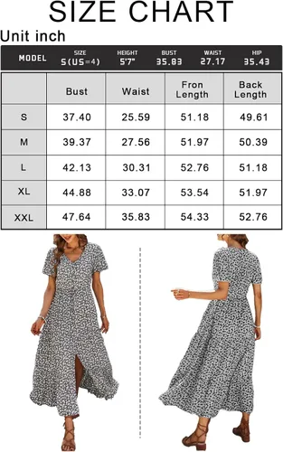 Vista 7 de PRETTYGARDEN Vestidos florales de verano para mujer, cuello en V, manga corta, vestido de sol fluido con abertura en línea A, vestido largo bohemio
