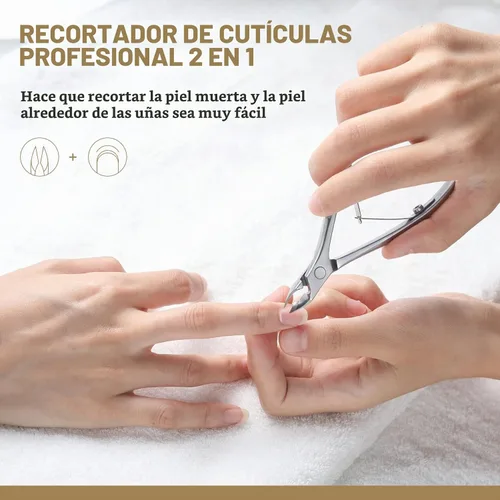 Vista 5 de FERYES - Corta cutículas con empujador, profesional 2 en 1, corta cutículas de 6 mm de mandíbula completa, herramienta de quitacutículas de acero