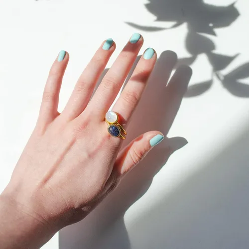 Vista 7 de Oval Birthstone Ring Bezel Set in Vermeil Gold, Sterling Silver, or Rose Gold, Stacking Birthstone Ring [rOMB]