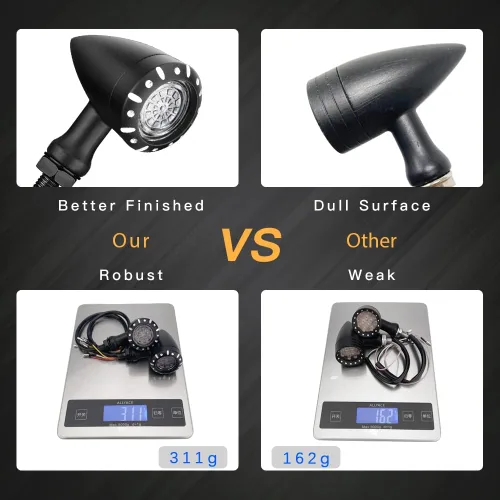 Vista 4 de Luz de señal de giro trasera tipo bala para motocicleta, 4 cables, indicador LED compatible con Chopper Bobber Harley Softail Iron Cruiser Honda