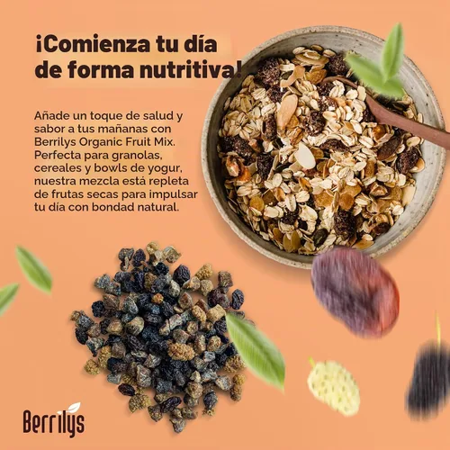 Vista 3 de Berrilys Mezcla de frutas secas, 2 libras, orgánica, higos cortados en cubitos, albaricoques en cubitos, moras blancas, sultanas, cerezas agrias