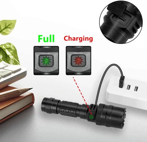 Vista 6 de Linterna táctica con montaje de rieles Picatinny e interruptor de presión, 5 modos súper brillante USB recargable linterna impermeable linterna