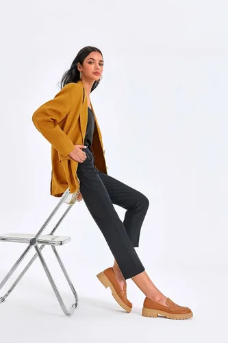 Vista 4 de Mocasines de plataforma para mujer, cómodos, de tacón grueso, sin cordones, punta redonda, para negocios, trabajo