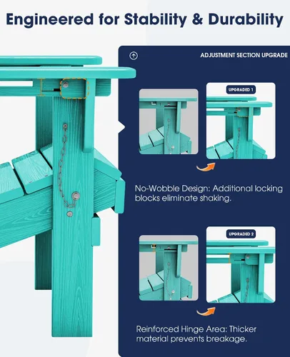 Vista 4 de Silla plegable ajustable KINGYES Adirondack, sillas reclinables Adirondack de 3 posiciones con portavasos, Adirondack de HDPE resistente a
