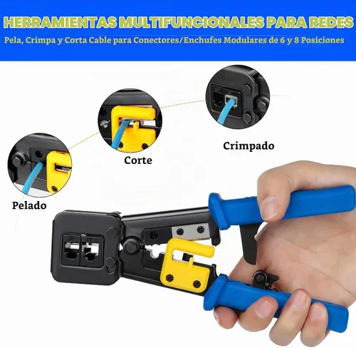 Vista 3 de Kit de Herramienta de Crimpado RJ45 Pass Thru Cat5 Cat5e Cat6 Herramienta de Crimpado RJ45 con 20 Conectores RJ45 Cat6 Pass Through, 20 Cubiertas, 1