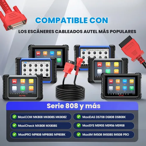 Vista 2 de Cable de prueba principal OBD2 Autel, original de 5.6 pies/1.7 metros, conector de prueba de diagnóstico OBDII de 16 pines DB15 compatible con serie