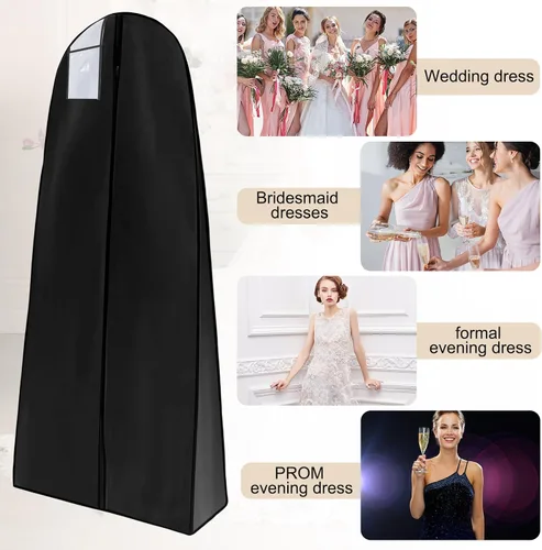 Vista 5 de Windyun Paquete de 6 bolsas de ropa para vestidos de novia de 71 pulgadas, bolsas de vestir para vestidos largos con refuerzo de 9 pulgadas