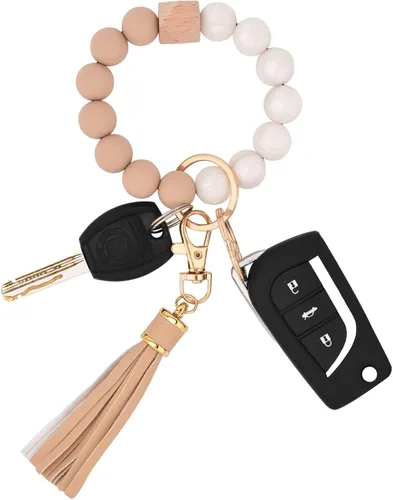 Vista 19 de BAOSIWA Pulsera de cuentas de silicona, llavero de pulsera, cadena para mujer, con borla de cuero Negro