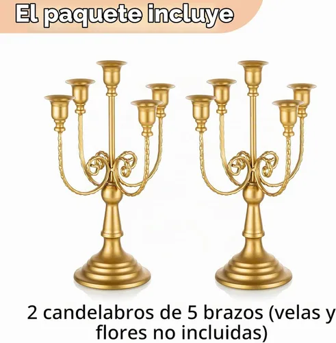 Vista 7 de NUPTIO - Candelabros dorados, juego de 2 candelabros de 5 brazos Oro de 5 brazos