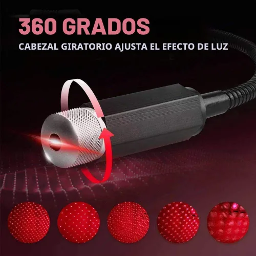 Vista 2 de Luz nocturna de techo de auto con estrellas, portátil, ajustable, USB, flexible, interior, LED, con atmósfera romántica, estrella, proyector Rojo