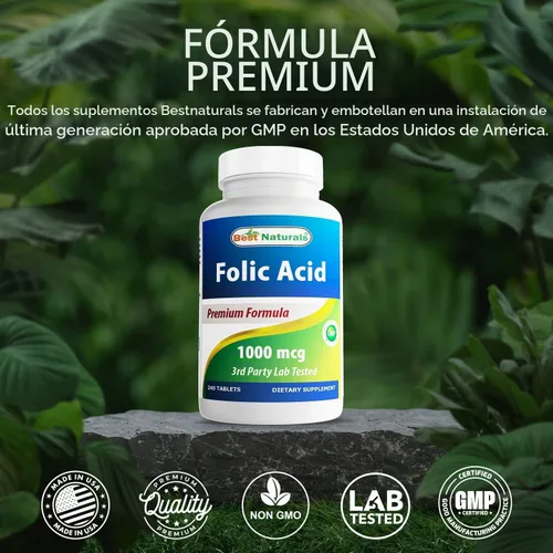 Vista 5 de Best Naturals Ácido fólico 1000 mcg (vitamina B9), 240 tabletas
