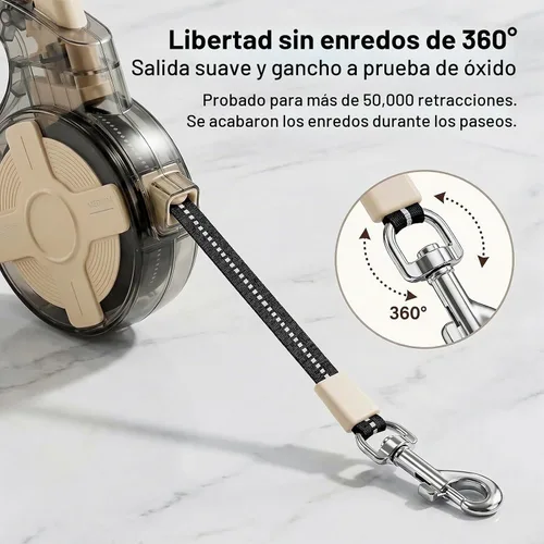 Vista 3 de Correa retráctil para perros pequeños, correa retráctil reflectante de 13 pies con diseño sin enredos de 360°, cinta de nailon resistente