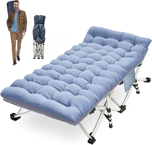 Vista 11 de Catres de campamento, paquete de 2 camas de camping con cómoda colchoneta para dormir con almohadilla, cama plegable resistente, catre de dormir