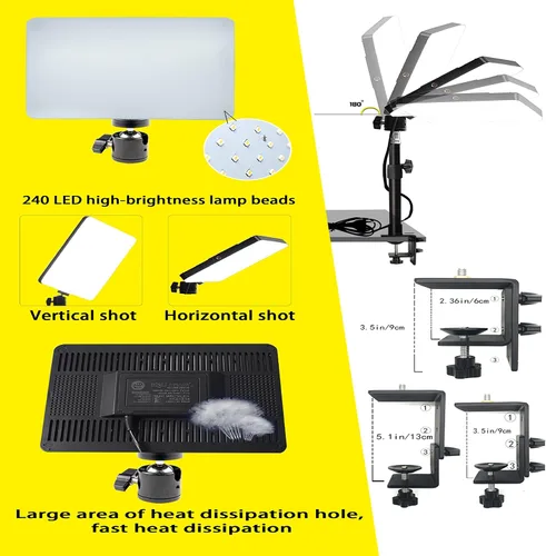 Vista 4 de Luz LED de video bicolor para escritorio, luz clave con soporte de abrazadera en C, 2700K-5700K regulable, control remoto inalámbrico, iluminación