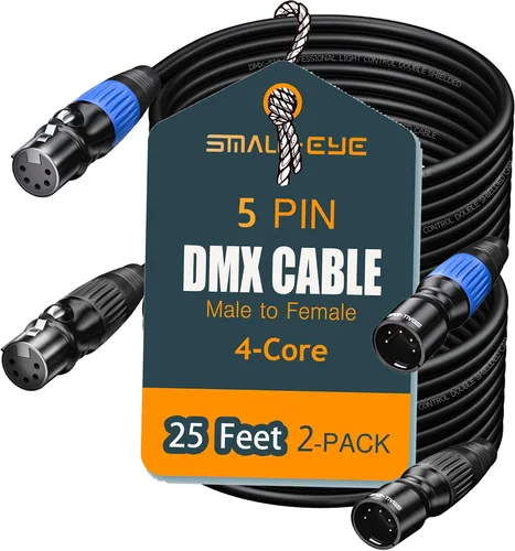 Vista 11 de SMALL-EYE Cable DMX de 5 pines, paquete de 2 unidades de 3 pies, cable de iluminación de escenario macho a hembra de 4 núcleos para controlador