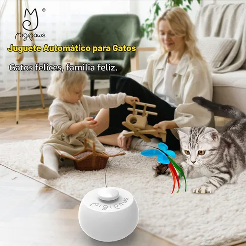 Vista 4 de Migipaws Juguetes interactivos para gatos, juguete de mariposa y plumas, bola giratoria automática para gatos aburridos de interior, sensor táctil