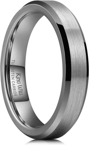 Vista 23 de King Will Anillo de tungsteno para hombres de King Will - Disponible en 6 mm a 10 mm, negro/plata, acabado mate, borde biselado pulido, ajuste