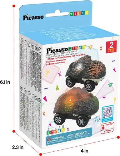 Vista 8 de PicassoTiles 2 piezas de camiones de pista de carreras Swift altamente detallados con dinosaurios en paquete al por mayor. Compatibles con kits