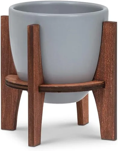 Vista 2 de Abbott Colección Maceta pequeña con soporte de madera, gris, 4" de alto (27-Noruega-SM)