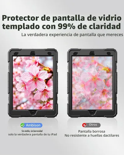 Vista 6 de Ambison - Funda protectora para iPad de 9ª/8ª/7ª generación de 10,2 pulgadas, color negro Hand Strap, 9H Tempered Glass Screen Protector, Rotating