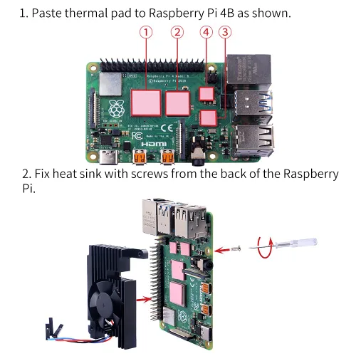 Vista 4 de GeeekPi Disipador de calor de aluminio con ventilador controlable PWM para Raspberry Pi 4, Pi 4 Armor Lite disipador de calor con ventilador