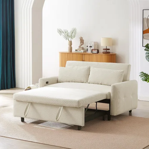 Vista 4 de KLMM Moderno sofá cama extraíble de 57.48 pulgadas, sofá cama convertible con 3 niveles de respaldo ajustable, dos almohadas y puertos USB
