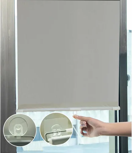 Vista 39 de Persianas enrollables opacas con ventosas, cortinas opacas sin taladrar, persianas enrollables retráctiles para ventanas y puertas, protector Negro