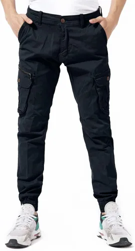 Vista 2 de DGWZ Pantalones cargo para hombre con bolsillo cónico de sarga elástica de algodón ajustado para el trabajo