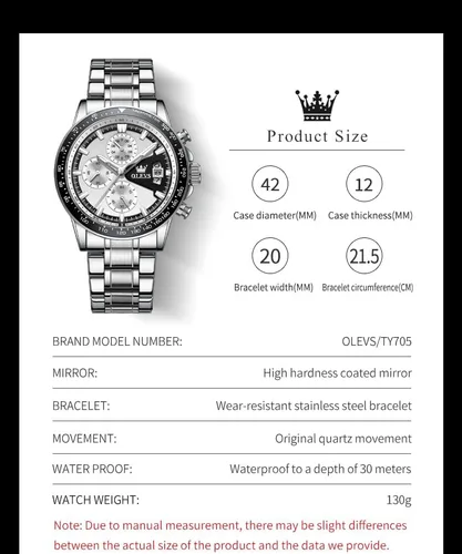Vista 6 de OLEVS Watch for Men, Fashion Business Dress Mens Watches, Luminous Date Stainless Steel Waterproof Analog Two Tone Casual Quartz Wristwatch