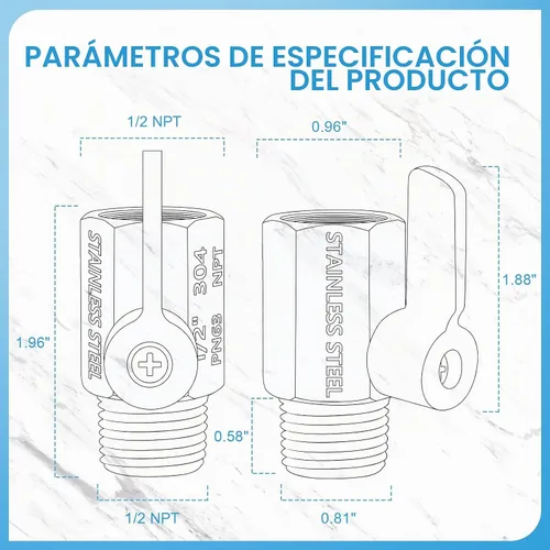 Vista 7 de Válvula de cierre de cabezal de ducha con palanca de mango largo, 1/2" NPT