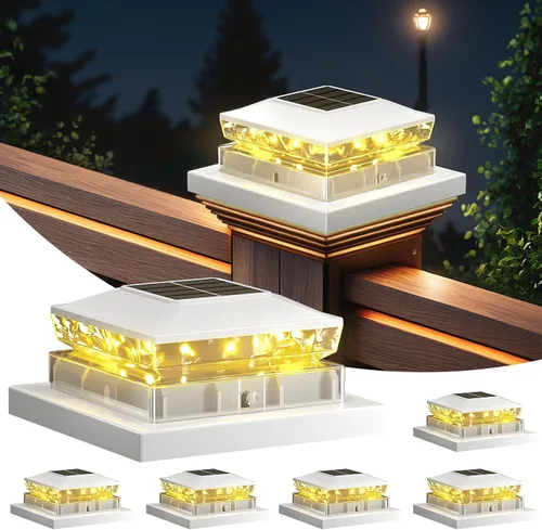 Vista 10 de Luces Solares para Tapas de Postes Paquete de 6, Luces Solares Impermeables para Postes de Valla, 4x4 IP65 Luz Negra para Exteriores para Terraza