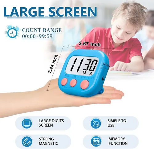 Vista 2 de Paquete de 12 temporizadores digitales multifuncionales, pantalla LCD magnética grande, temporizadores de cuenta regresiva de alarma fuerte, uso
