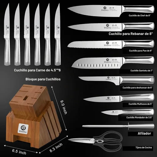 Vista 7 de imarku Juego de cuchillos de cocina japoneses de acero inoxidable de alto Marrón oscuro