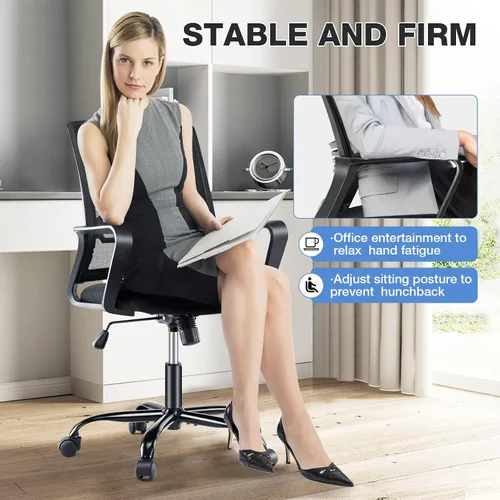Vista 7 de Silla de oficina ergonómica, silla de oficina con respaldo medio, silla de escritorio de oficina con ruedas, silla de computadora con soporte