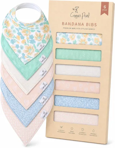 Vista 24 de Copper Pearl Baberos para bebé, paquete de 4, baberos estampados tipo bandana para bebé niña y niño, baberos de algodón suave para la dentición