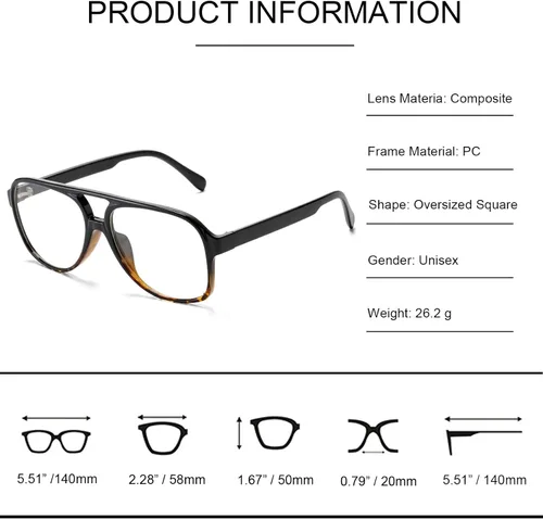 Vista 5 de Pro Acme Lentes de gran tamaño para mujeres y hombres sin receta médica lentes grandes transparentes y clásicos con doble puente