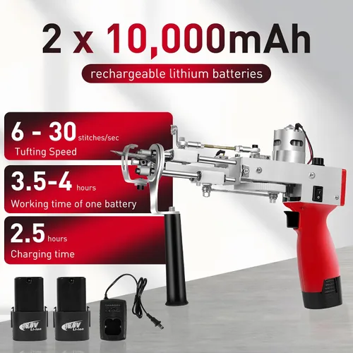 Vista 3 de Vehipa Kit de pistola de acolchonamiento inalámbrica con recortador de alfombras, 2 en 1 pistola de alfombra de pelo y bucle con 2 baterías de 10