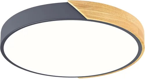 Vista 24 de Lámpara de techo LED moderna, lámpara de techo minimalista de madera empotrada, 4000 K no regulable, lámpara de iluminación circular con pantalla
