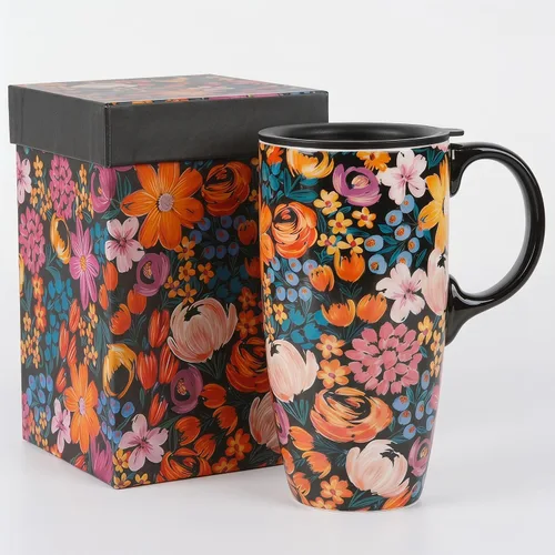 Vista 12 de DUSVALLY Taza de café alta de cerámica, juego de regalo de taza de café de amigos, taza de viaje con tapa para oficina y hogar, taza de porcelana