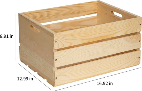 Vista 2 de 1 Pieza Caja Grande de Madera de Pino Para Almacenamiento, Cajas de Madera Natural Sin Terminar, 17" x 13" x 8.9" Las cajas de almacenamiento