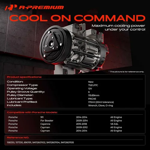 Vista 2 de A-Premium Compresor de aire acondicionado con embrague compatible con Porsche Para Cayenne 2015-2018 3.6L, 911 2014-2014, Boxster 2009-2014