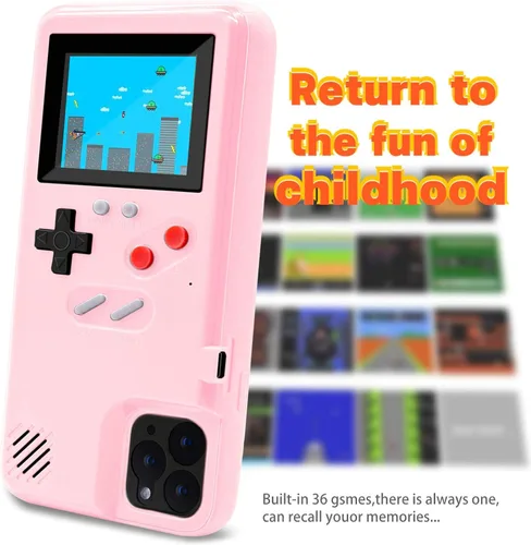 Vista 4 de LucBuy Funda de consola de videojuegos compatible con iPhone 13 Mini, funda protectora retro autoalimentada con 36 juegos pequeños, pantalla a todo