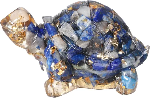Vista 2 de SUNYIK Paquete de 2 estatuas de tortuga de cristal de orgón, amuleto de tortuga de piedra de Reiki, escultura Fengshui para decoración de oficina
